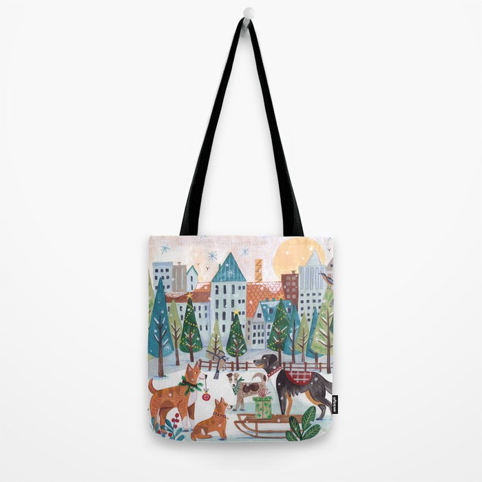 Christmas Dogs in the City Park Tote Bag Gallery Image 2