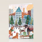 Christmas Dogs in the City Park Stationery Card Gallery Image 2