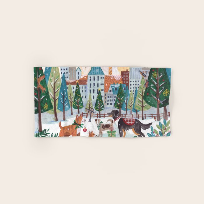 Christmas Dogs in the City Park Bath Towel Gallery Image 1