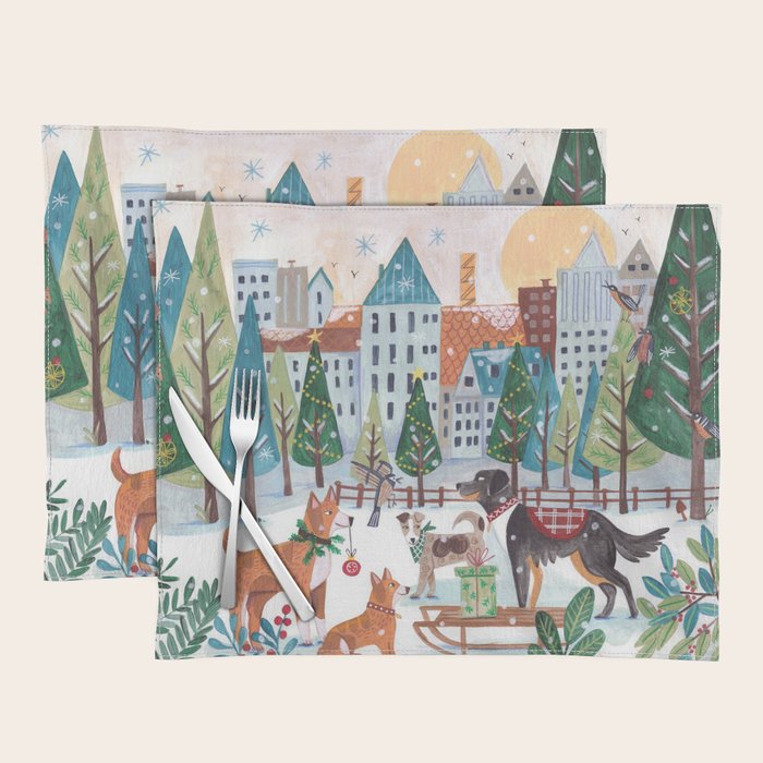 Christmas Dogs in the City Park Placemat Gallery Image 1