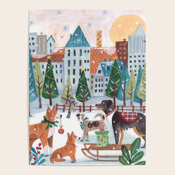 Christmas Dogs in the City Park Poster Gallery Image 1