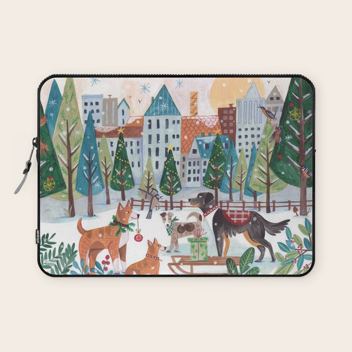 Christmas Dogs in the City Park Laptop Sleeve Gallery Image 1