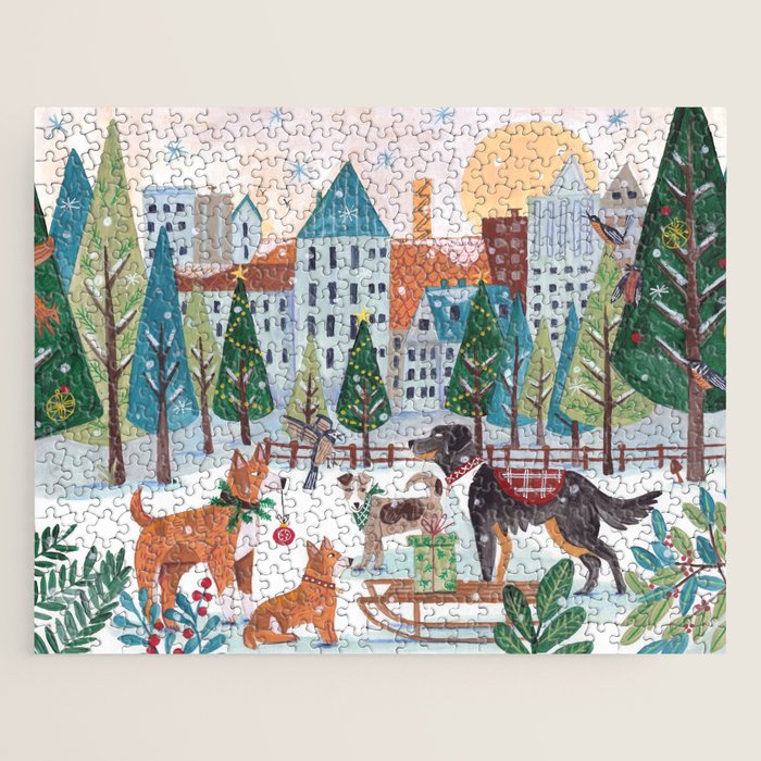 Christmas Dogs in the City Park Jigsaw Puzzle Gallery Image 1