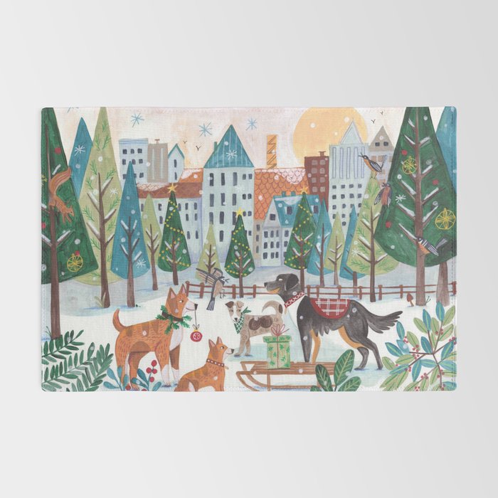 Christmas Dogs in the City Park Rug Gallery Image 2