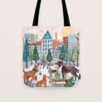 Christmas Dogs in the City Park Tote Bag Gallery Image 1