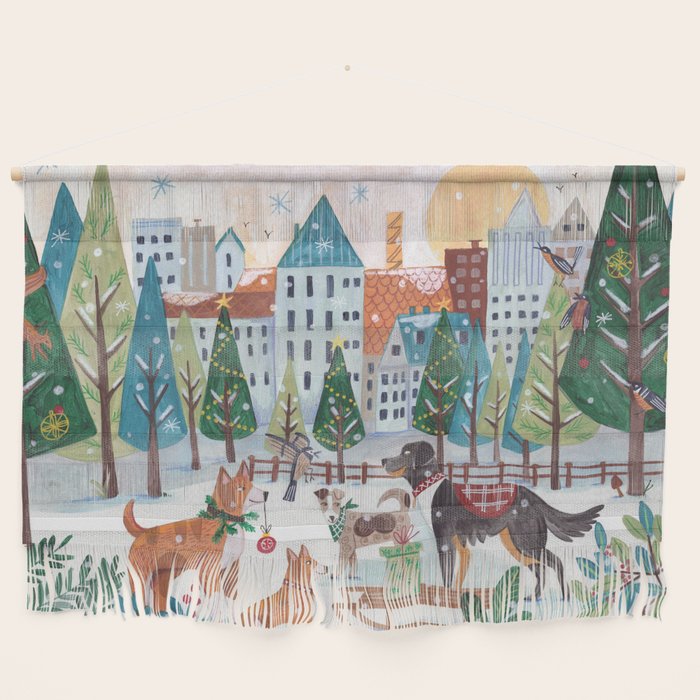 Christmas Dogs in the City Park Wall Hanging Gallery Image 1