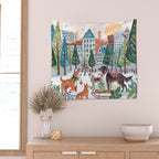 Christmas Dogs in the City Park Wall Tapestry Gallery Image 2