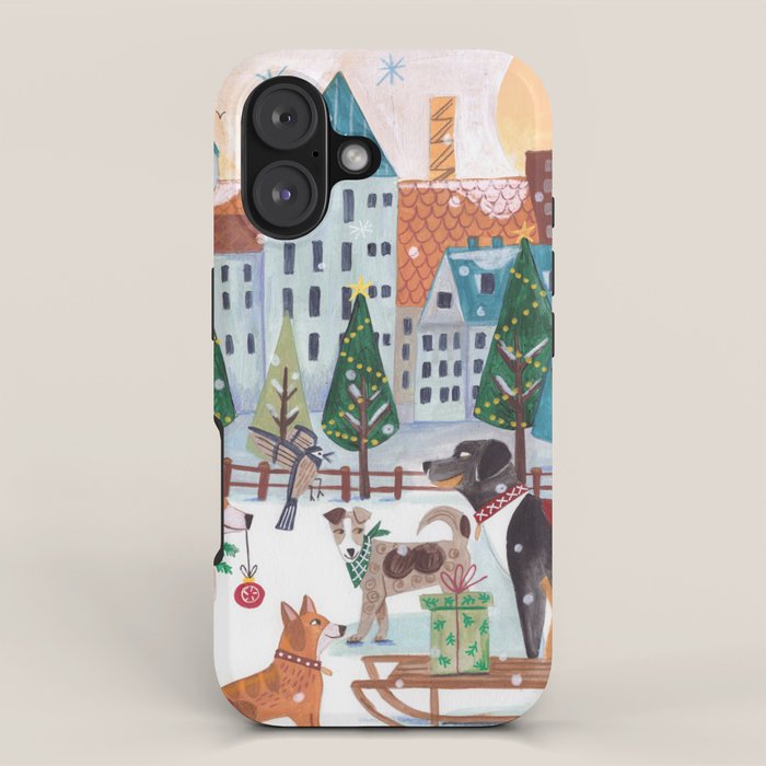 Christmas Dogs in the City Park iPhone Case Gallery Image 1