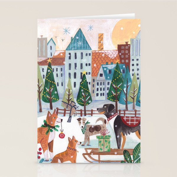 Christmas Dogs in the City Park Stationery Card Gallery Image 1