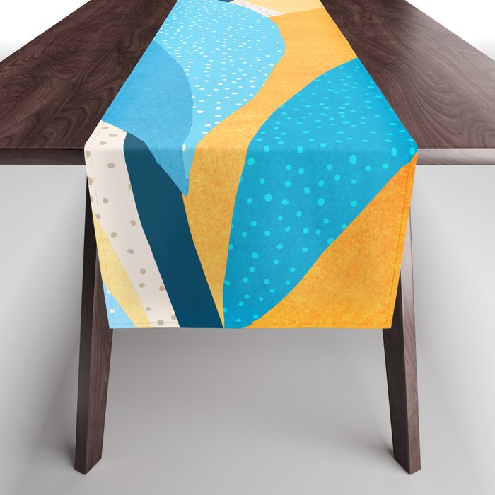 Colorful Blue and Yellow Abstract Botanical Table Runner Gallery Image 1