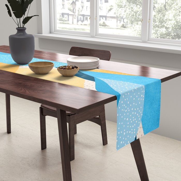 Colorful Blue and Yellow Abstract Botanical Table Runner Gallery Image 2