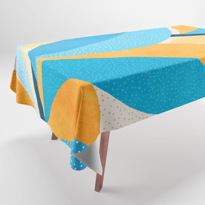 Colorful Blue and Yellow Abstract Botanical Tablecloth Gallery Image 1