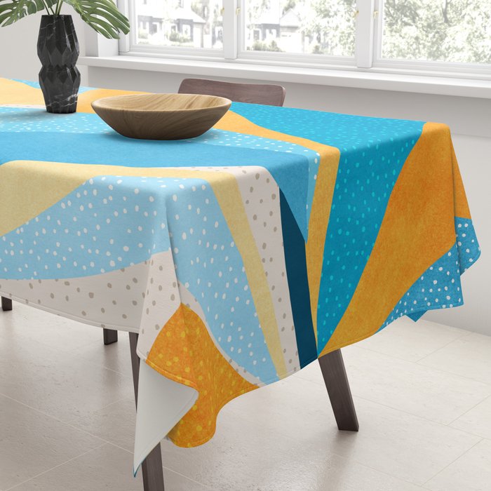 Colorful Blue and Yellow Abstract Botanical Tablecloth Gallery Image 3