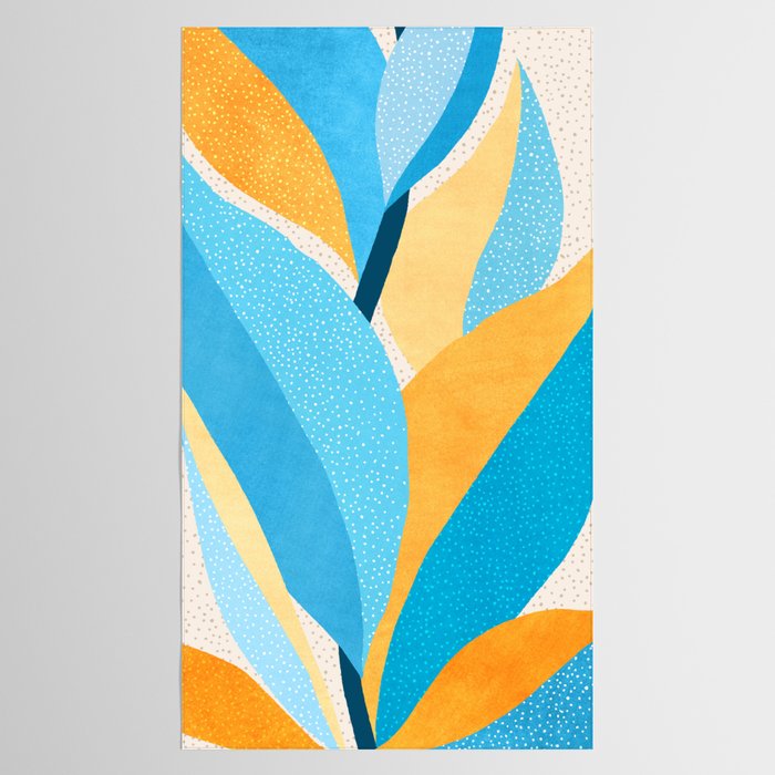 Colorful Blue and Yellow Abstract Botanical Tablecloth Gallery Image 2