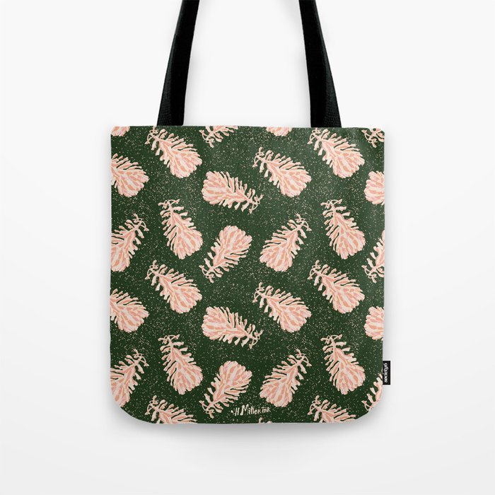 Dancing Pinecones in Forest Green & Pink Tote Bag Gallery Image 1