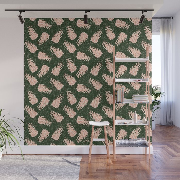 Dancing Pinecones in Forest Green & Pink Wall Mural Gallery Image 1