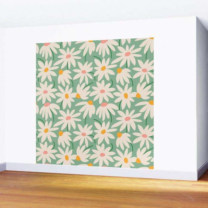 Spring daisies - green Wall Mural Gallery Image 2