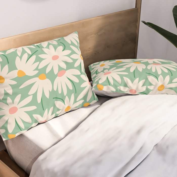 Spring daisies - green Pillow Sham Gallery Image 2