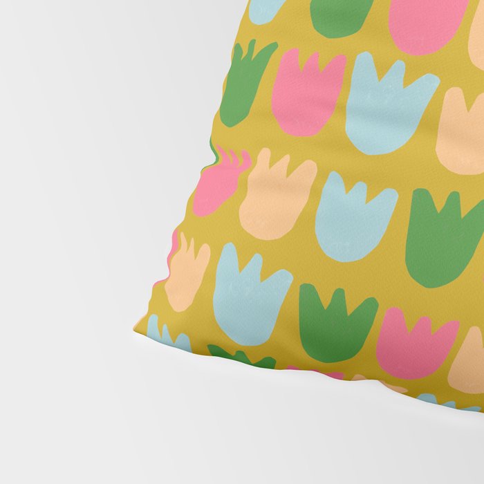 Rows of Tulips in Bloom in Yellow Ochre & Peach Pillow Sham Gallery Image 4