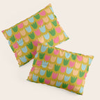 Rows of Tulips in Bloom in Yellow Ochre & Peach Pillow Sham Gallery Image 3
