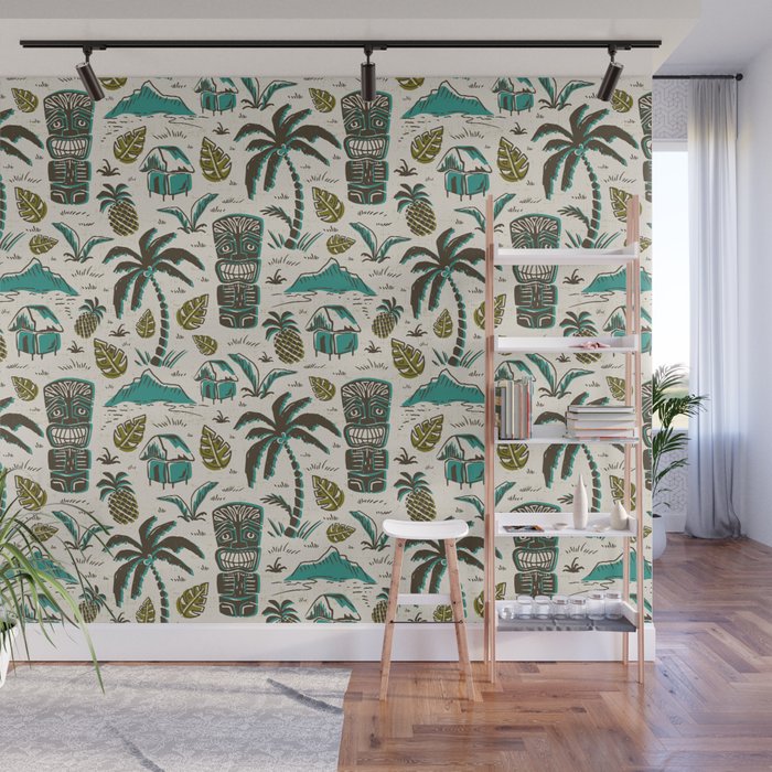 Tiki Party - Ivory Aqua Wall Mural Gallery Image 1