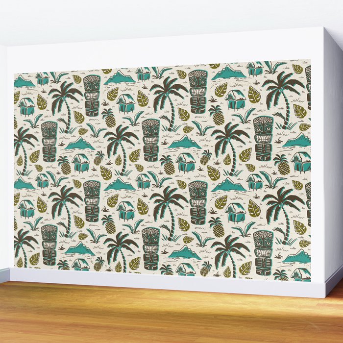 Tiki Party - Ivory Aqua Wall Mural Gallery Image 2