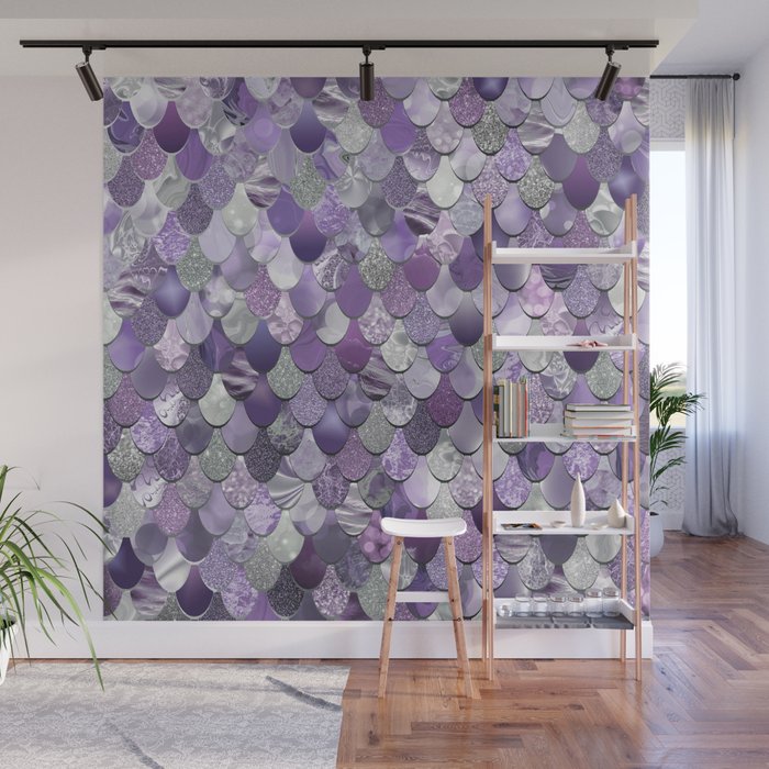 Mermaid Purple and Silver Wall Mural Gallery Image 1