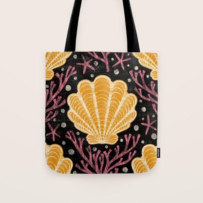Seashell - marigold and black Tote Bag Gallery Image 1