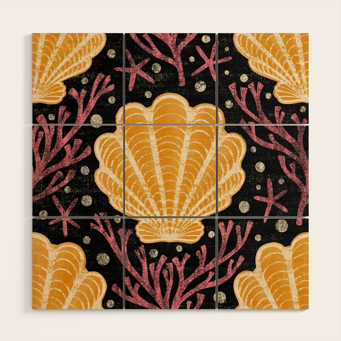 Seashell - marigold and black Wood Wall Art Gallery Image 1