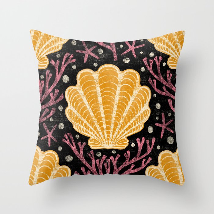 Seashell - marigold and black Throw Pillow Gallery Image 6
