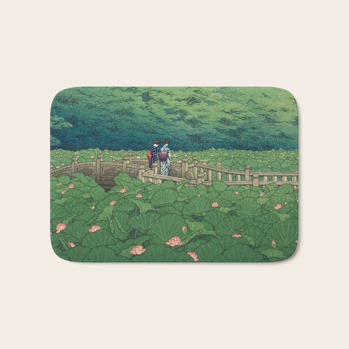 Lotus Pond At Benten Shrine, Shiba By Kawase Hasui - Vintage Japanese Woodblock Print Art Bath Mat Gallery Image 1