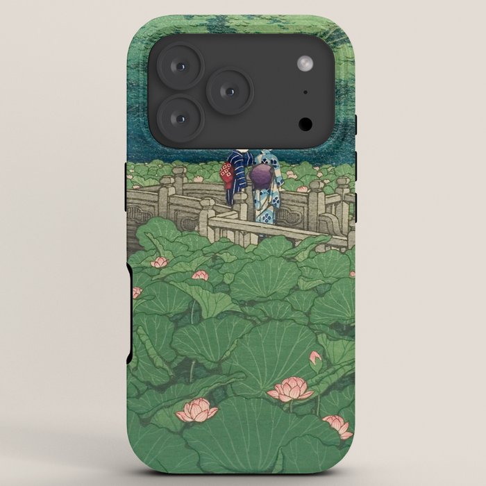 Lotus Pond At Benten Shrine, Shiba By Kawase Hasui - Vintage Japanese Woodblock Print Art iPhone Case Gallery Image 7