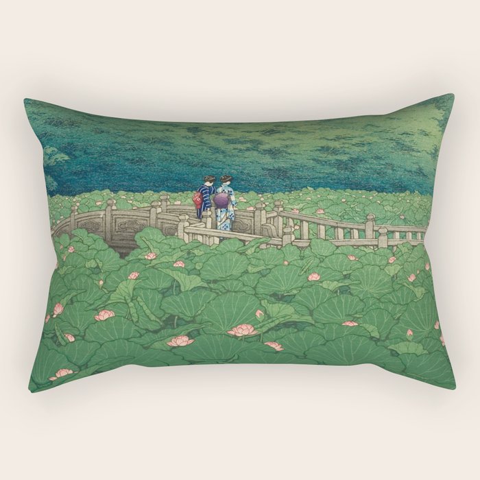 Lotus Pond At Benten Shrine, Shiba By Kawase Hasui - Vintage Japanese Woodblock Print Art Rectangular Pillow Gallery Image 2