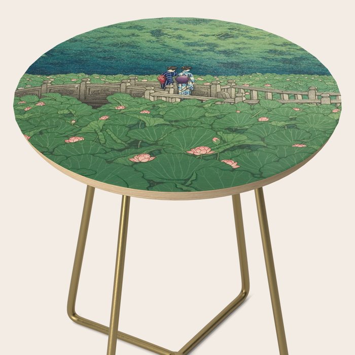 Lotus Pond At Benten Shrine, Shiba By Kawase Hasui - Vintage Japanese Woodblock Print Art Side Table Gallery Image 2