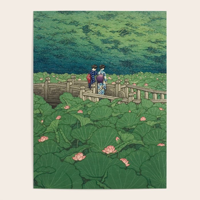 Lotus Pond At Benten Shrine, Shiba By Kawase Hasui - Vintage Japanese Woodblock Print Art Poster Gallery Image 4
