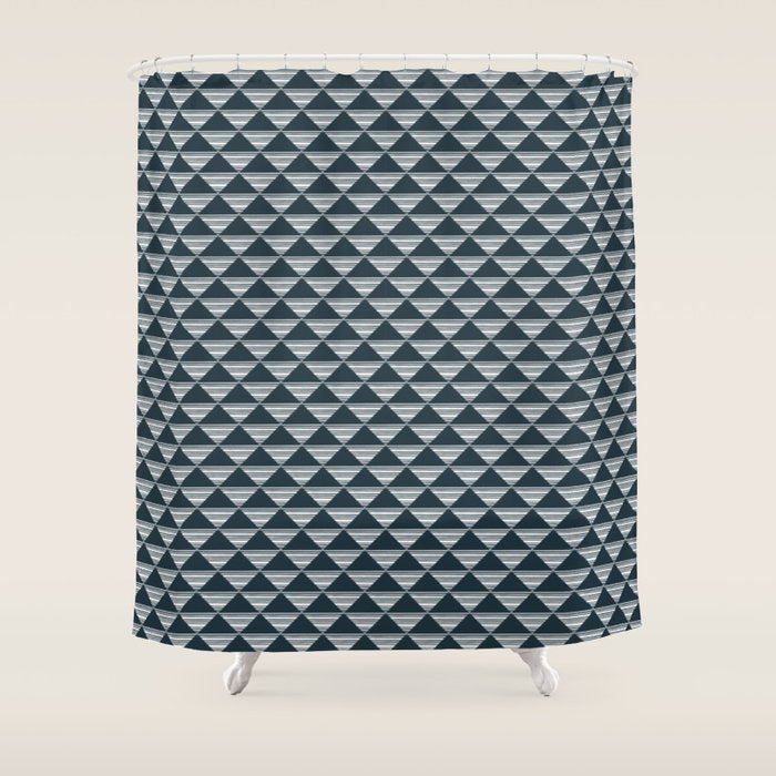 Abstract Tides . Navy Shower Curtain Gallery Image 1