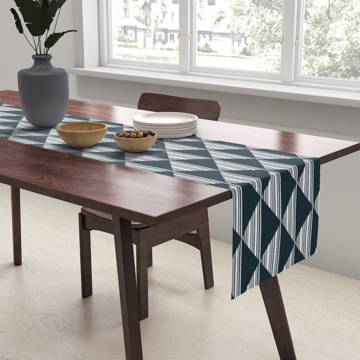 Abstract Tides . Navy Table Runner Gallery Image 2