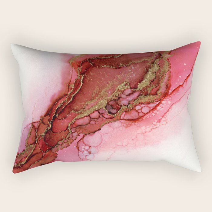 Red Dragon Scales Abstract Ink Painting Rectangular Pillow Gallery Image 1
