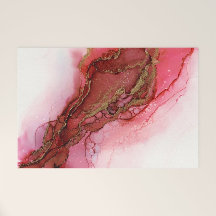 Red Dragon Scales Abstract Ink Painting Welcome Mat Gallery Image 1