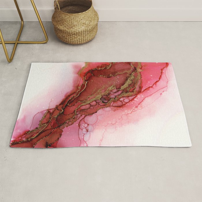 Red Dragon Scales Abstract Ink Painting Rug Gallery Image 1