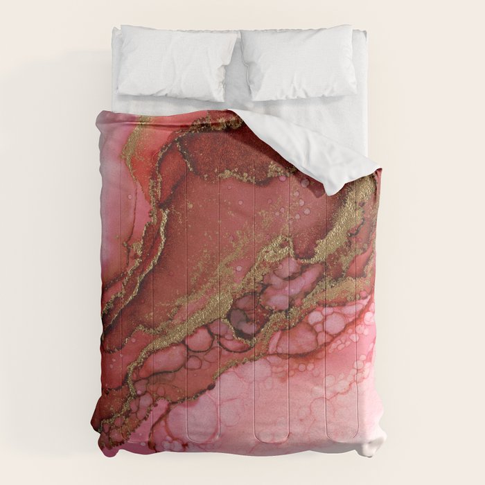 Red Dragon Scales Abstract Ink Painting Comforter Gallery Image 1