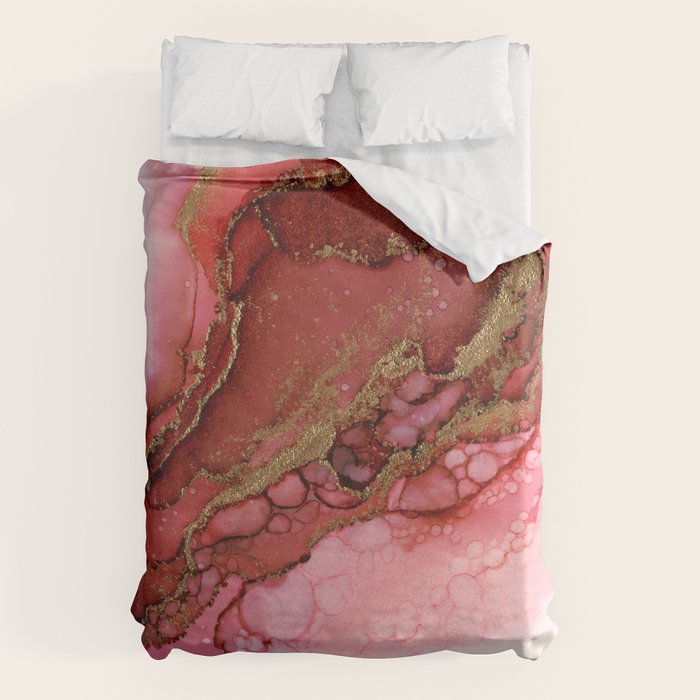 Red Dragon Scales Abstract Ink Painting Duvet Cover Gallery Image 6