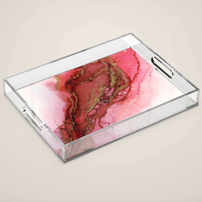 Red Dragon Scales Abstract Ink Painting Acrylic Tray Gallery Image 1