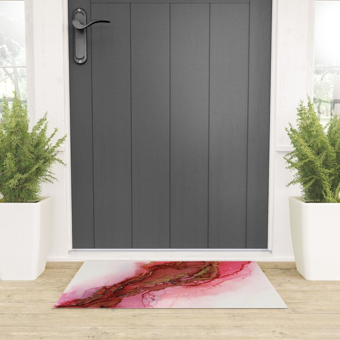 Red Dragon Scales Abstract Ink Painting Welcome Mat Gallery Image 3