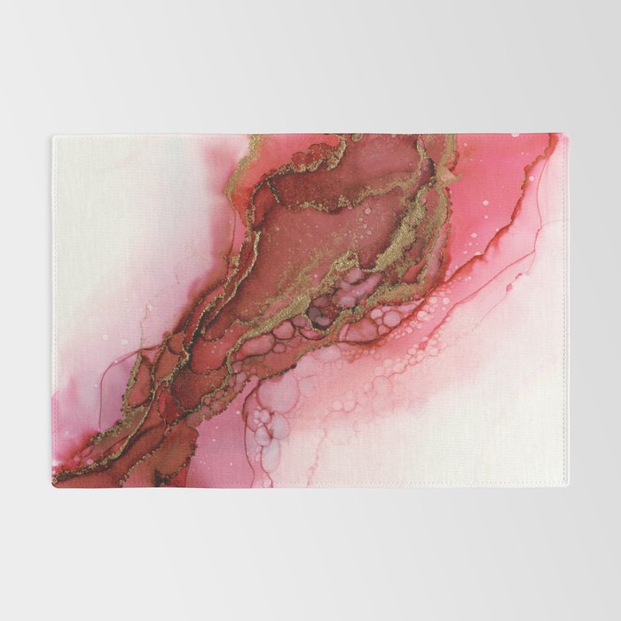 Red Dragon Scales Abstract Ink Painting Rug Gallery Image 2