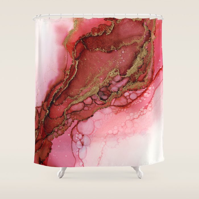 Red Dragon Scales Abstract Ink Painting Shower Curtain Gallery Image 1