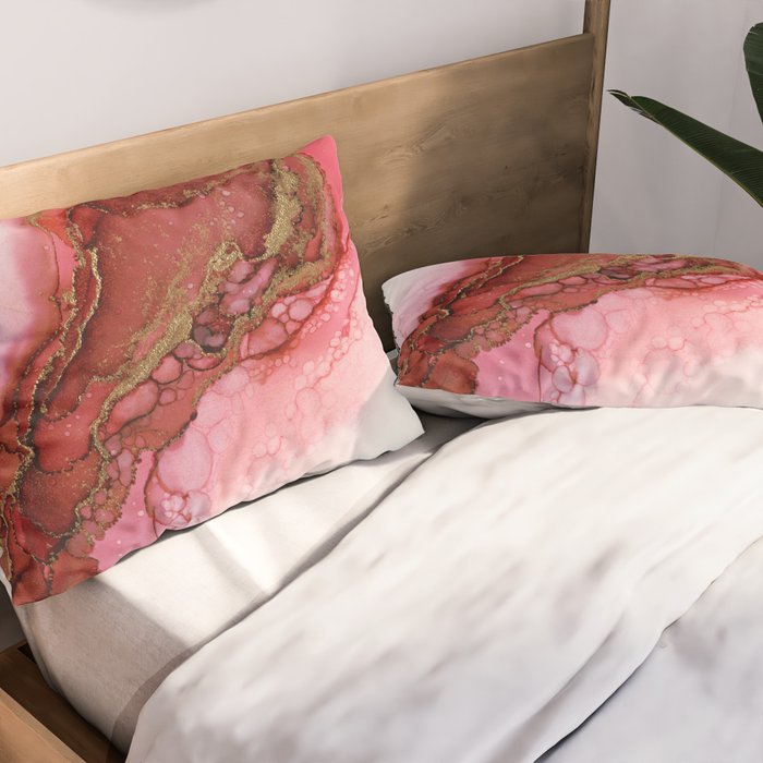 Red Dragon Scales Abstract Ink Painting Pillow Sham Gallery Image 2