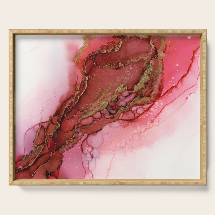Red Dragon Scales Abstract Ink Painting Serving Tray Gallery Image 1