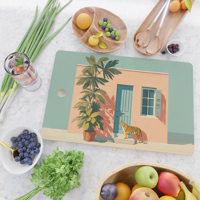 Tiger at Tropical Doorway Cutting Board Gallery Image 2