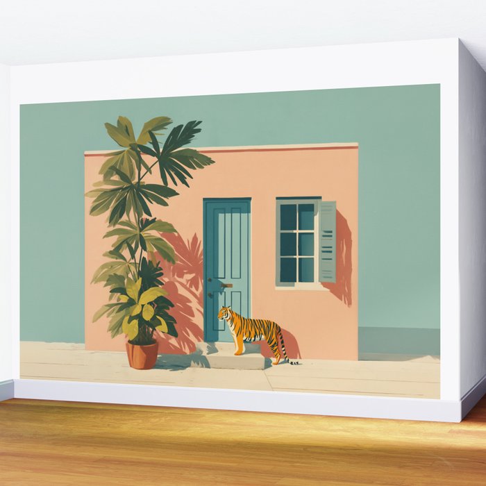 Tiger at Tropical Doorway Wall Mural Gallery Image 2